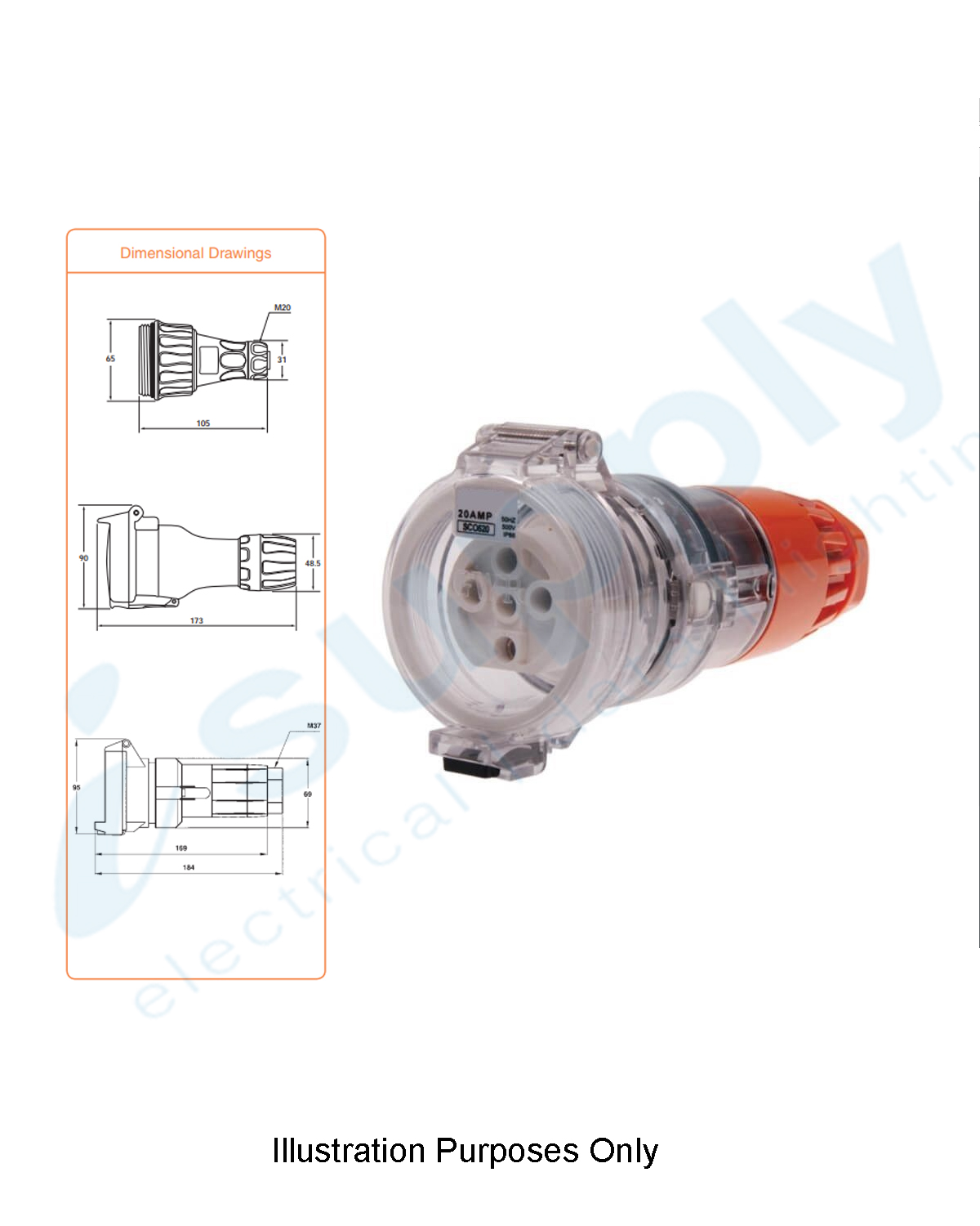PULSET 3 Phase 5 Round Pin Extension Socket - 20Amp (IP/SCO5P20) - Image 2