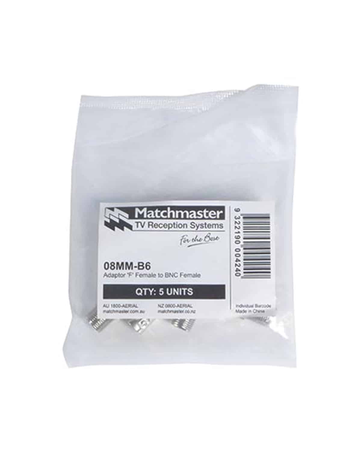 MATCHMASTER ADAPTOR 'F' FEMALE TO BNC FEMALE (5 Pack) : 08MM-B6 - Image 2