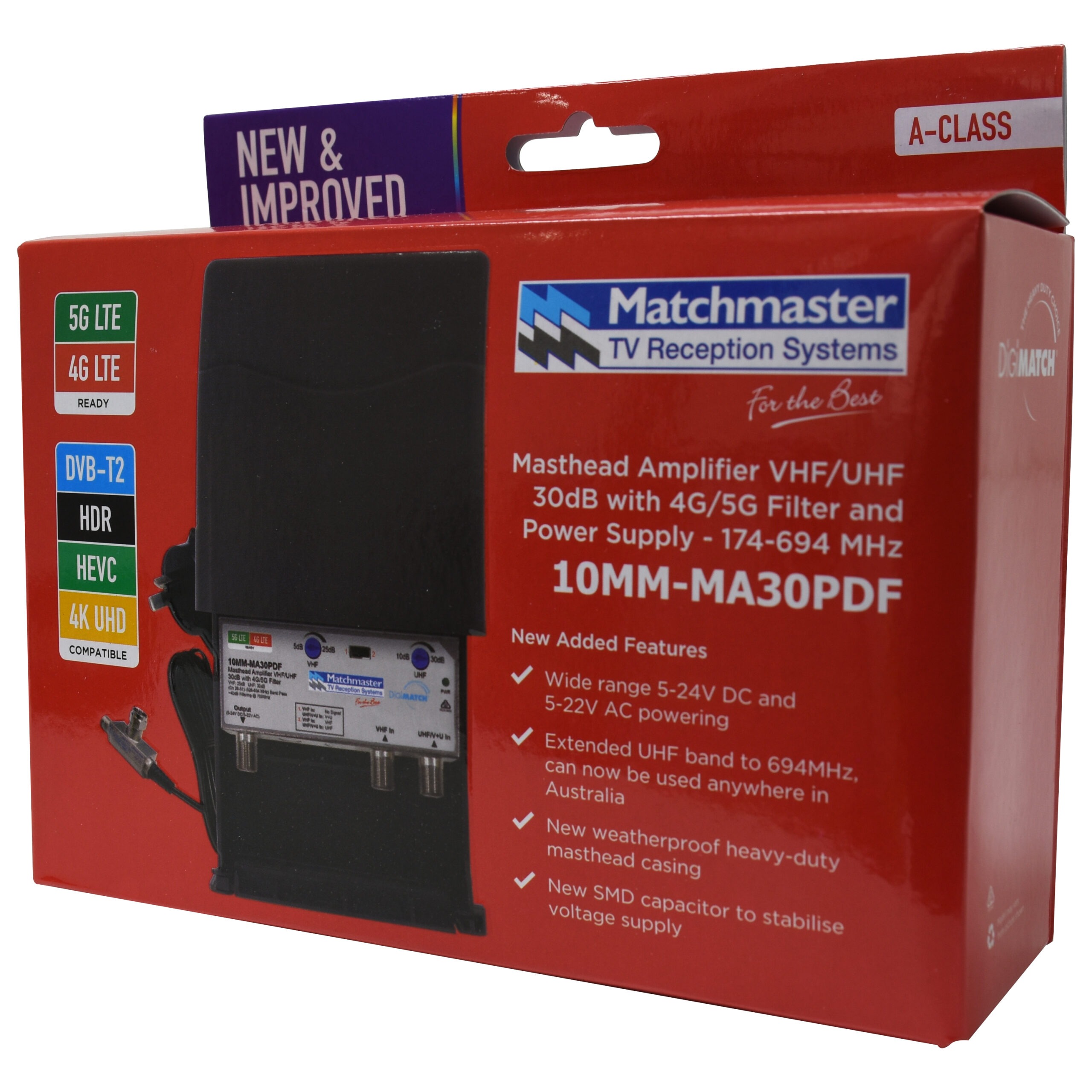 MATCHMASTER Masthead Amplifier VHF/UHF 30dB with 4G/5G 10MM-MA30PDF - Image 2