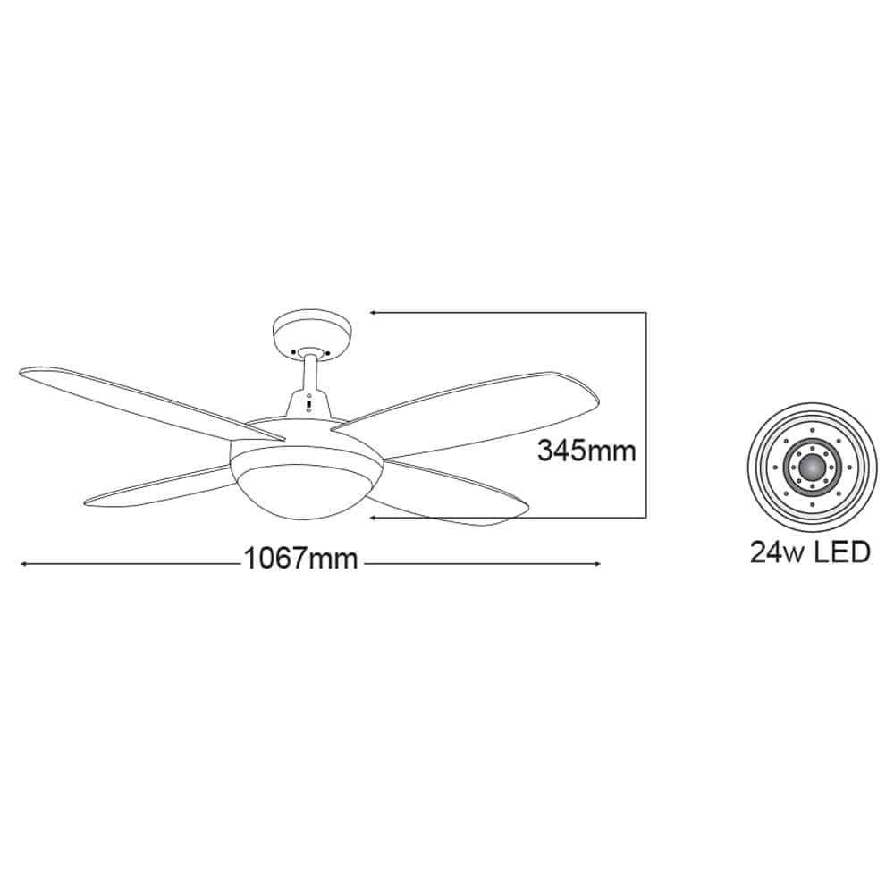 Martec Ceiling Fan 1067mm Brushed Aluminium Dimmable Aluminium / Tri-Colour DLS1043B - Image 3