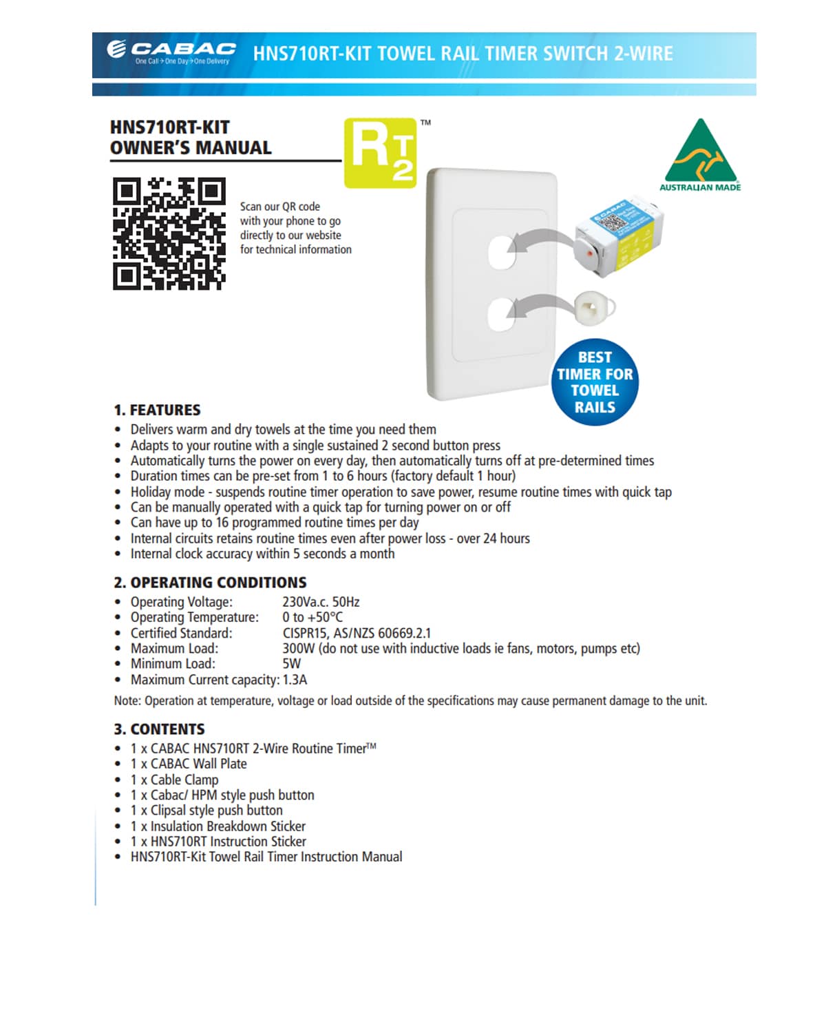 CLIPSAL Compatible Cabac S-Click Towel Rail Timer Kit 230v 350w HNS710RT-KIT - Image 2
