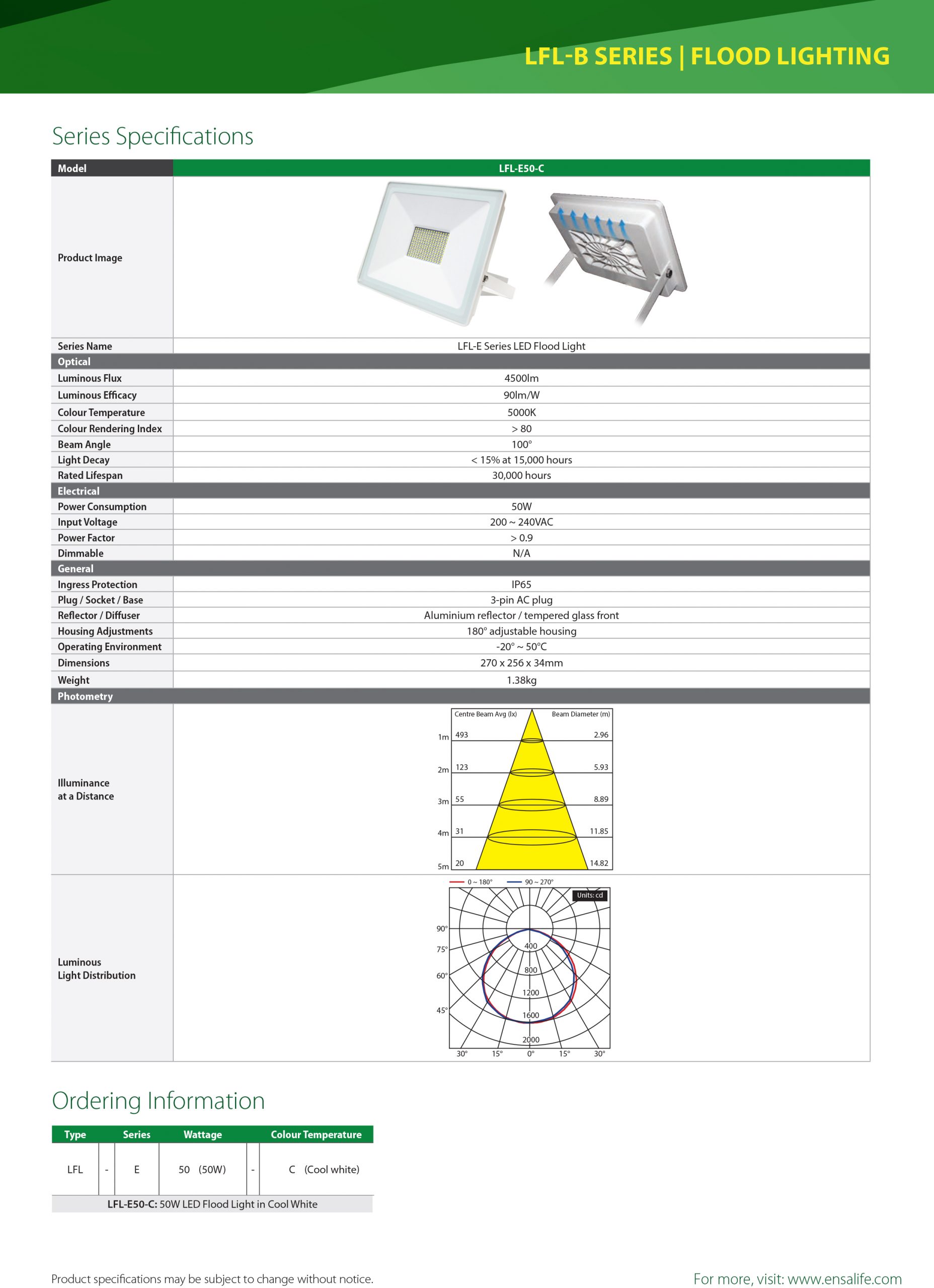 ENSA Residential 50W 5000K LED Flood Light LFL-E50-C - Image 4