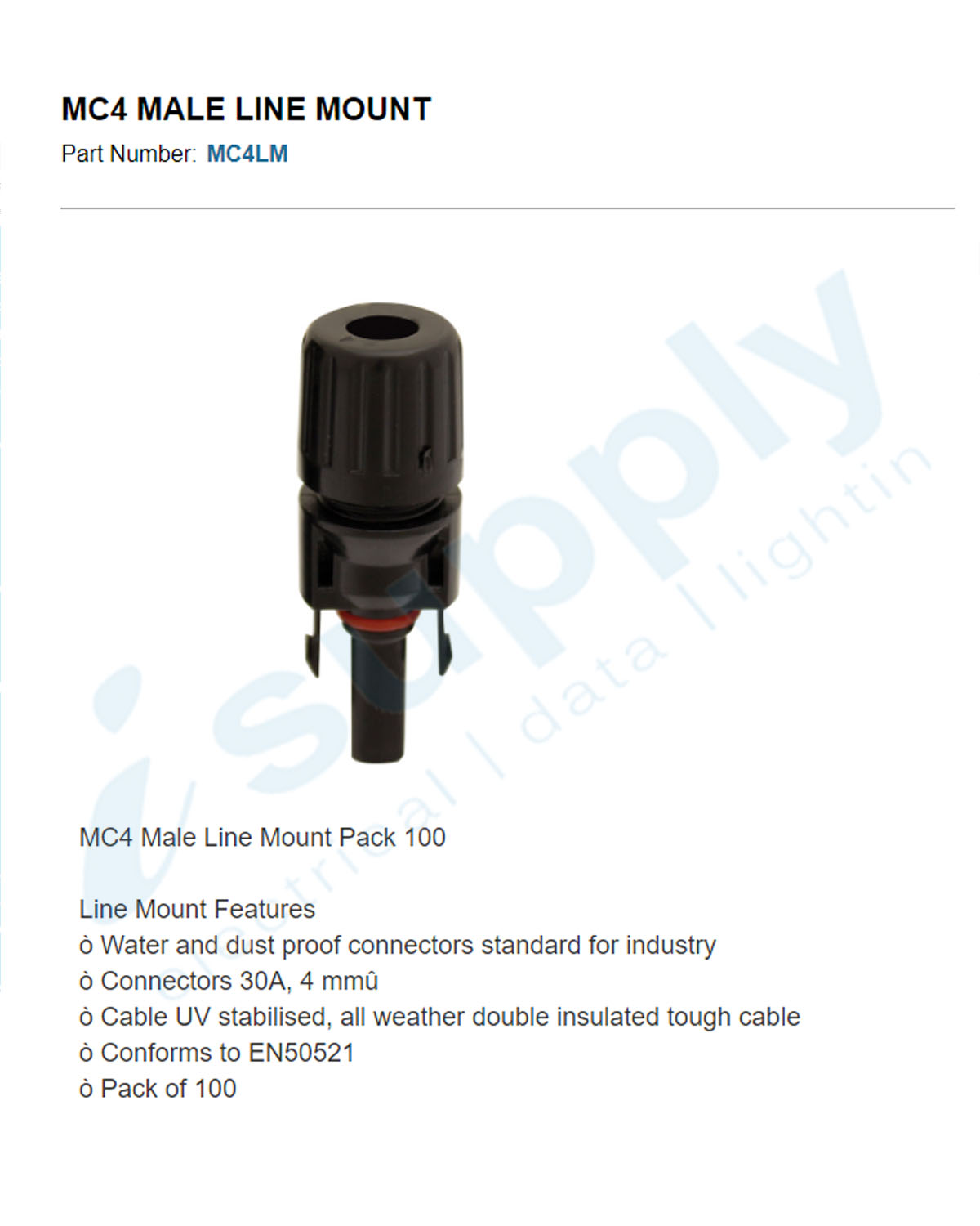 CABAC 100 x MC4 MALE LINE MOUNT MC4LM - Image 2