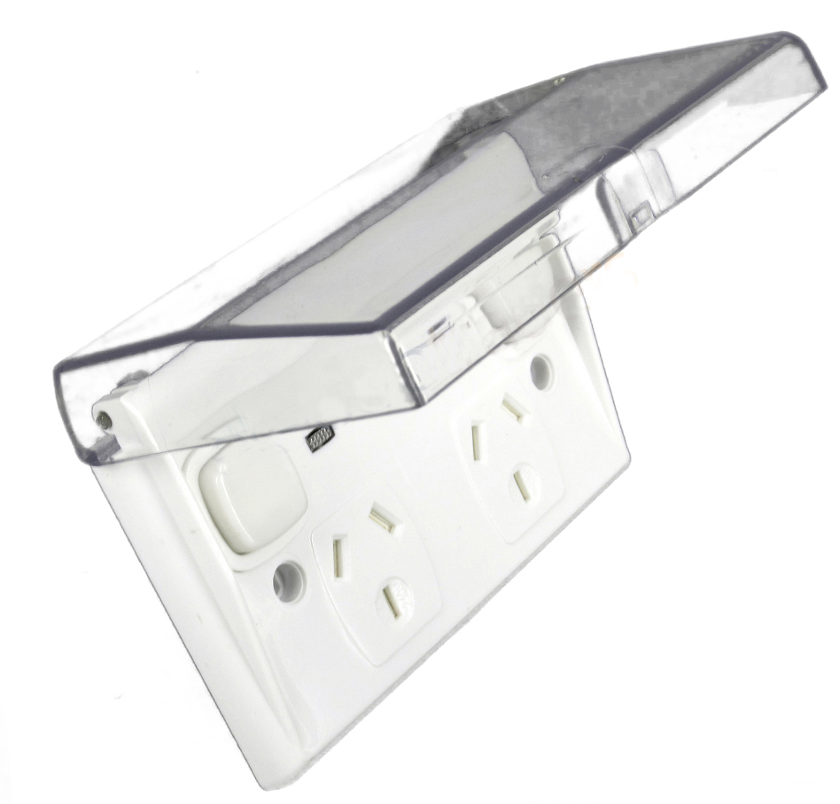 Transco IP53 Slim Neptune Weatherproof Flush Fit Double Power Point Clear Lid 10A P2WS/C