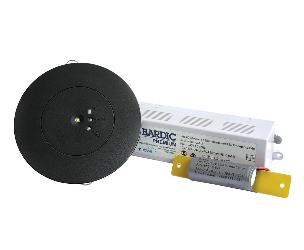 Bardic PREMIUM EMERG DOWNLIGHT SINGLE REC BLK LG1LP/B