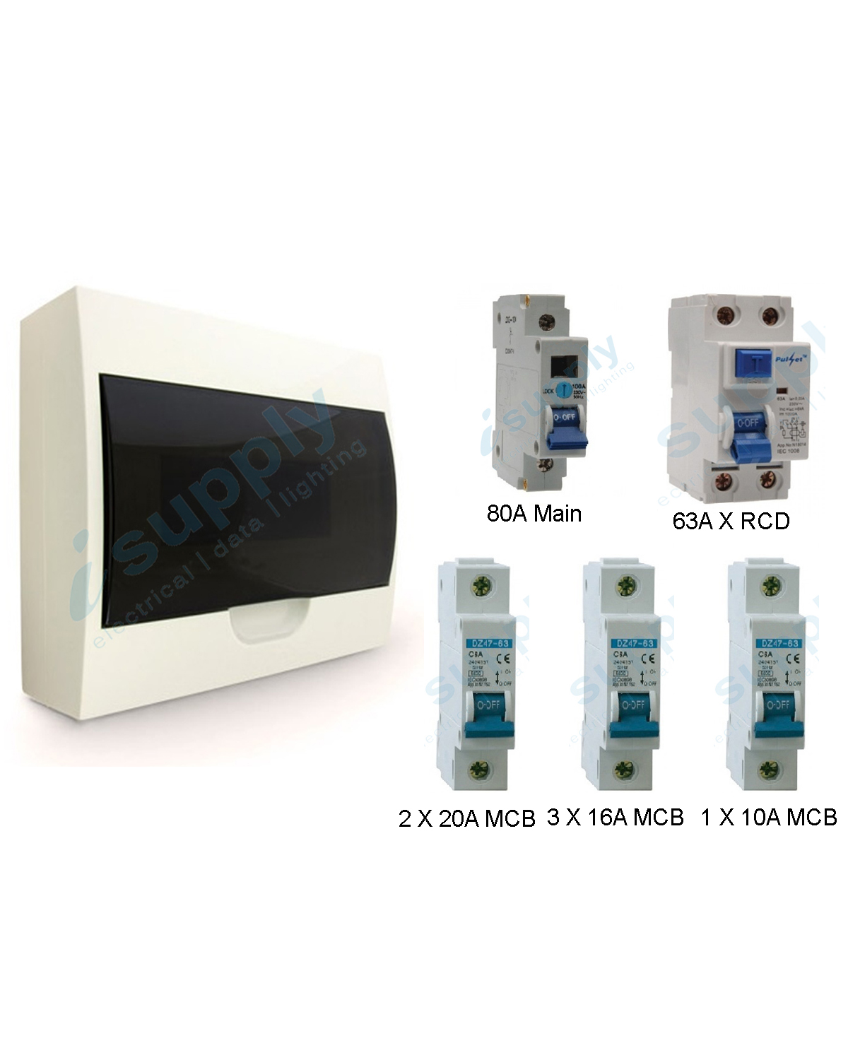COMPLETE SURFACE MOUNTED DISTRIBUTION 12 POLE BOARD COMPLETE RCD/MCB