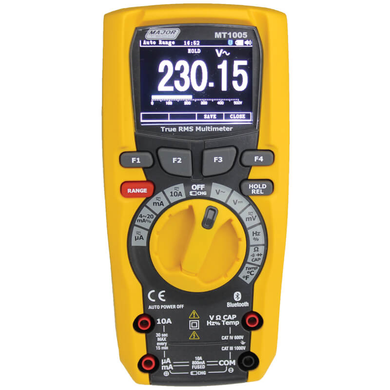 Major Tech TRMS Industrial DMM with TFT & Bluetooth, CATIV, 600V MT1005