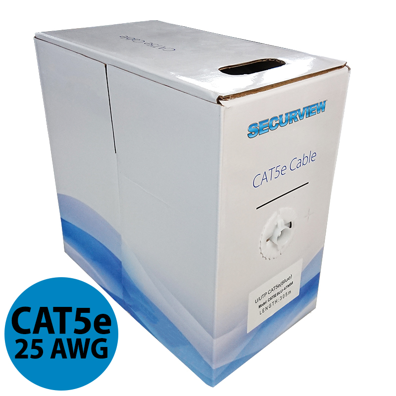 Securview CAT5E Solid Core Cable Unshielded, 25AWG (Blue) - 305m Pullbox CAT5EBLU-47MM