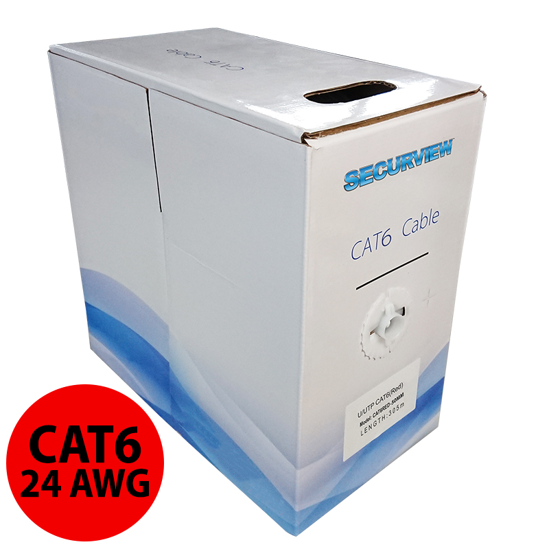 Securview CAT6 Solid Core Cable Unshielded, 24AWG (Red) - 305m Pullbox CAT6RED-50MM