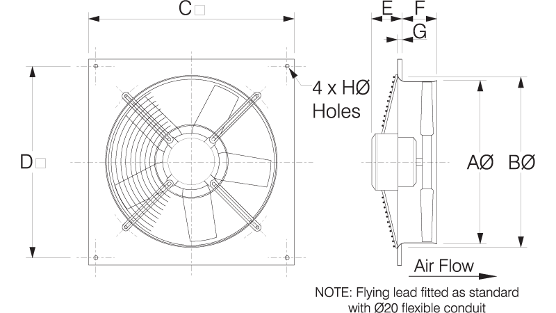 FANTECH Compact 2000 commercial wall mounted fan 250mm 3ph CPD0254F