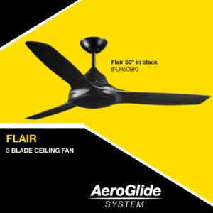 FANTECH Flair ceiling fan 36" black 3 blade with self ventilating motor & LED light FLR36BK-LED