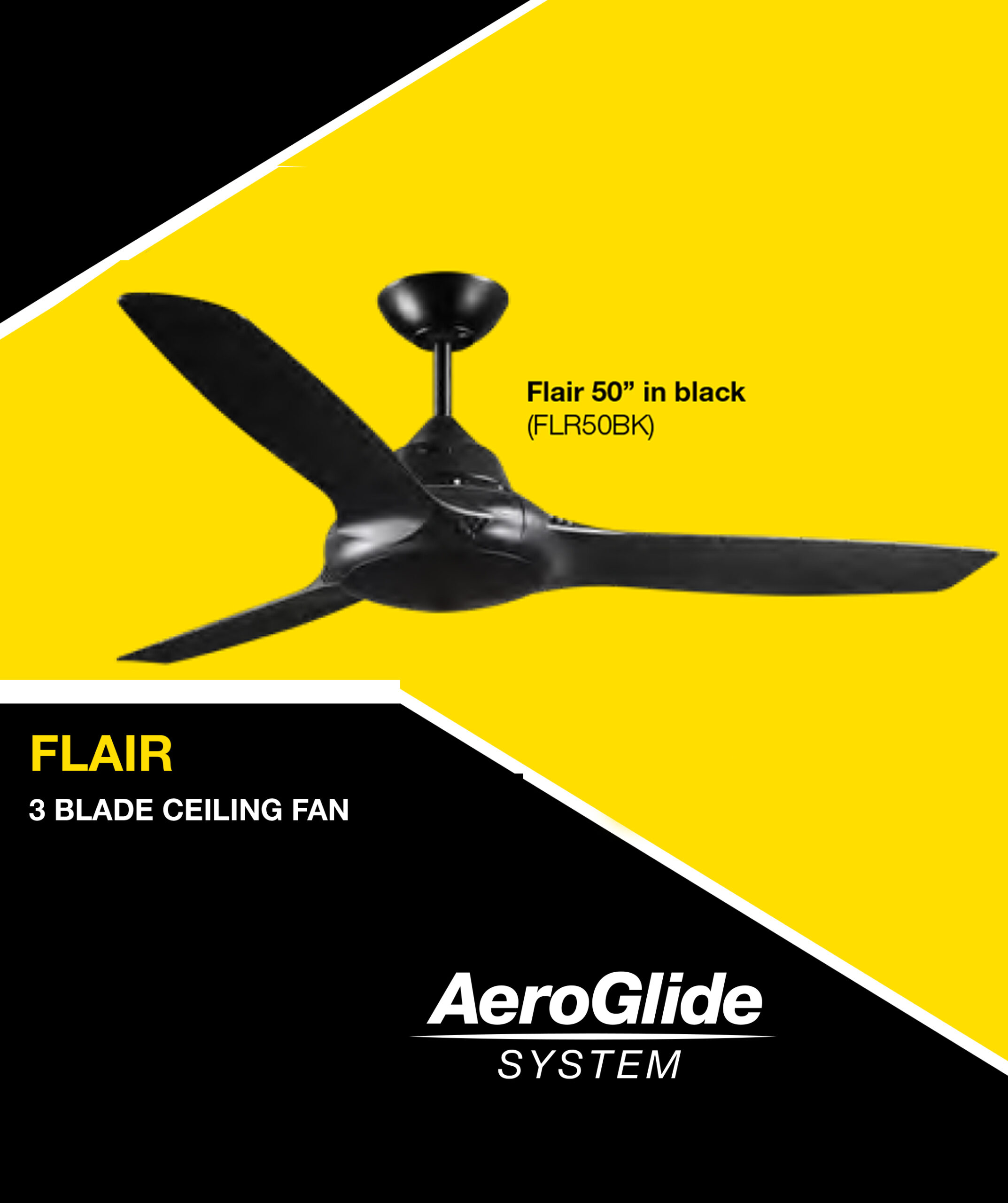 FANTECH Flair ceiling fan 36" black 3 blade with self ventilating motor & LED light FLR36BK-LED