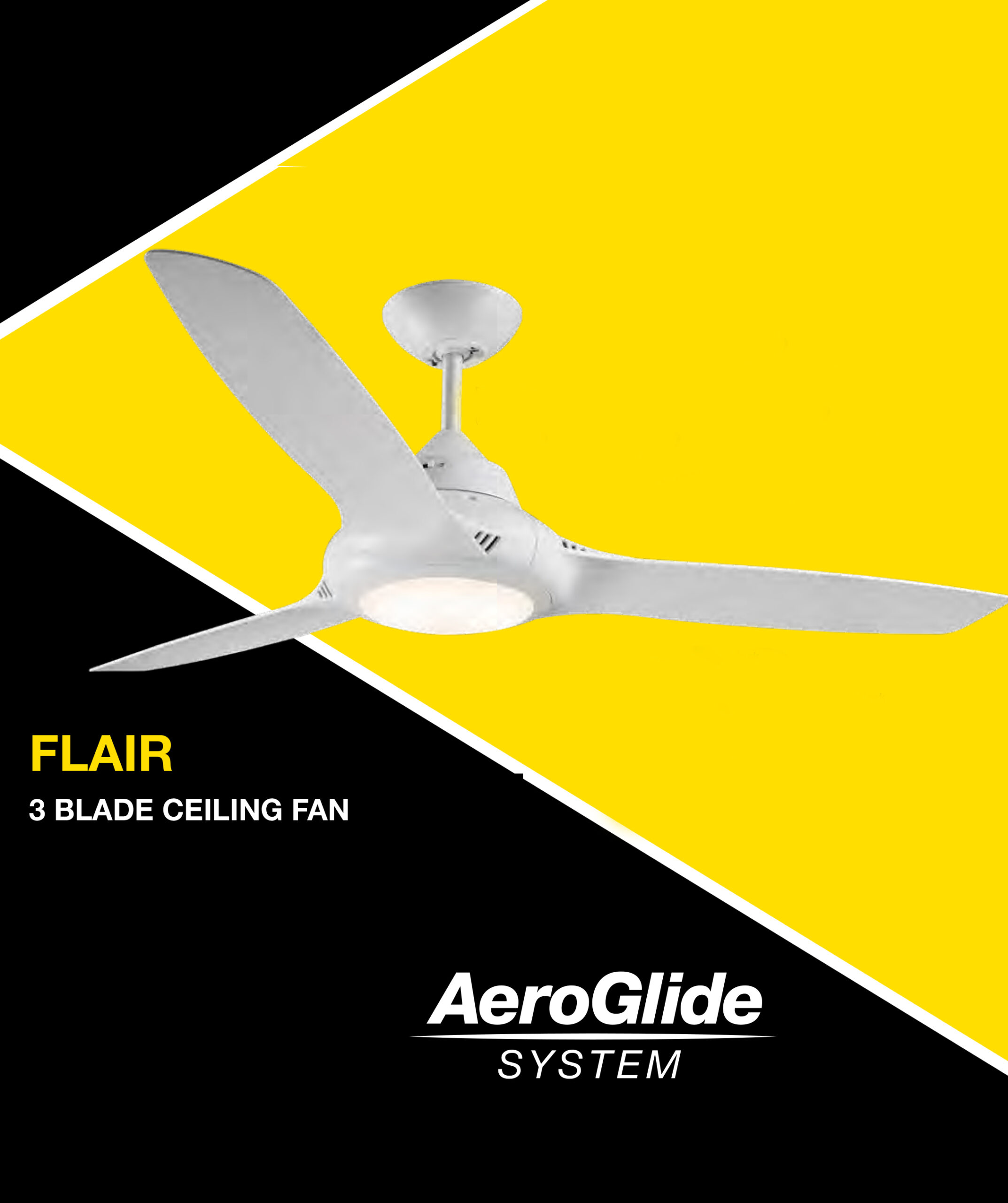 FANTECH Flair ceiling fan 36" white 3 blade with self ventilating motor & LED light FLR36WH-LED