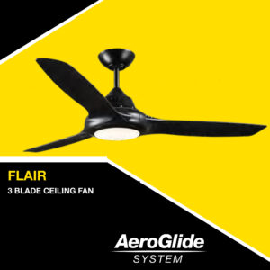 FANTECH Flair ceiling fan 50" black 3 blade with self ventilating motor & LED light FLR50BK-LED