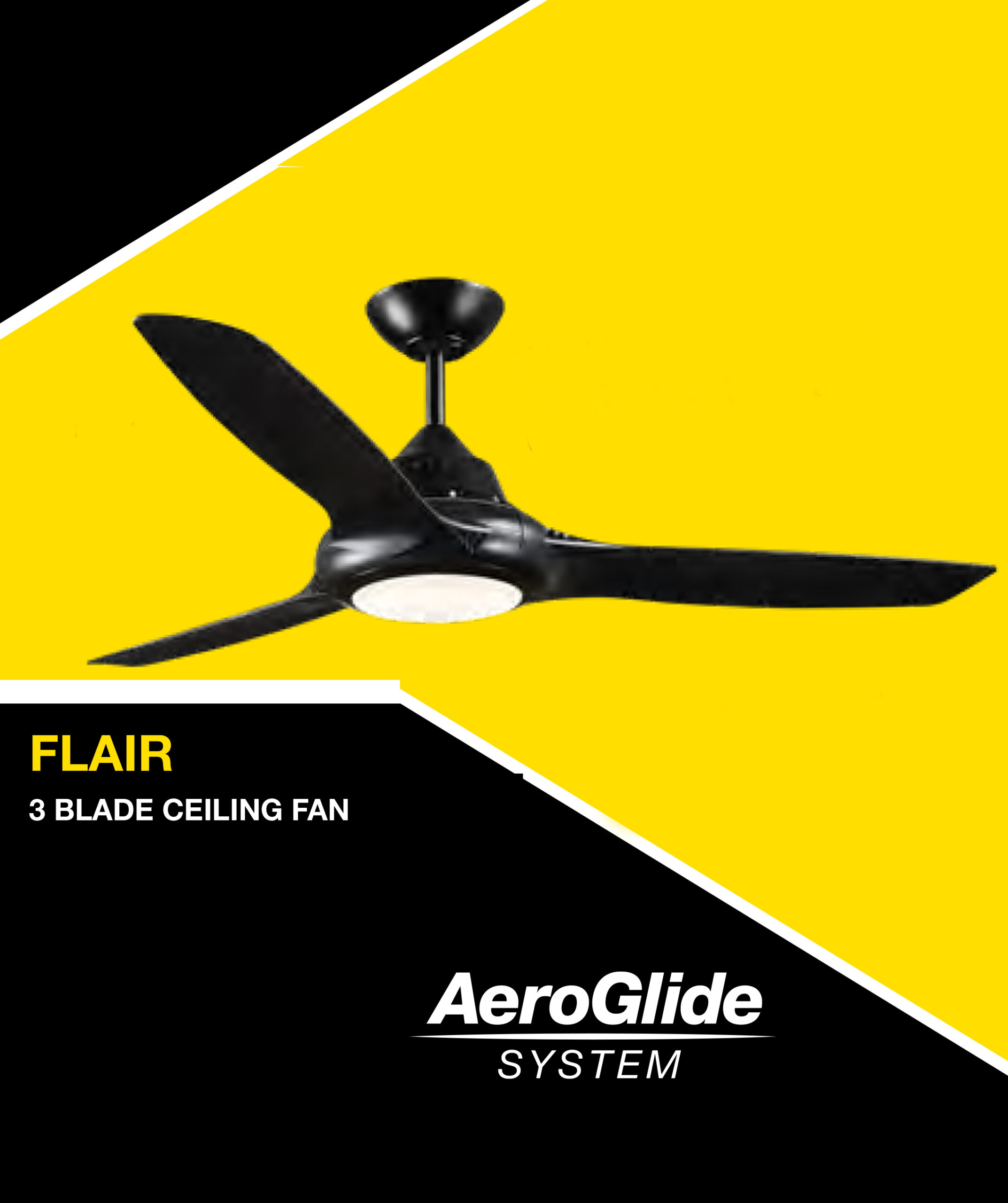 FANTECH Flair ceiling fan 50" black 3 blade with self ventilating motor & LED light FLR50BK-LED