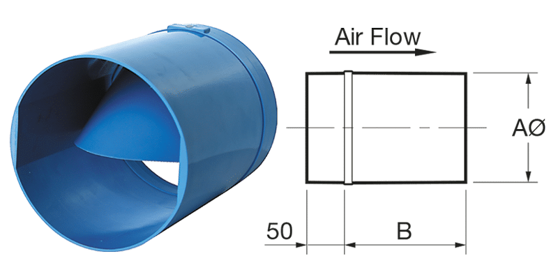 FANTECH Smooth-flow In-line back draft damper 200mm SJK200
