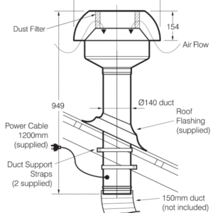 FANTECH Thru Roof Supply Fan 2pole 150mm c/w Dektite ECE152SM