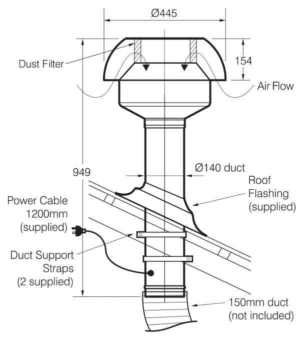 FANTECH Thru Roof Supply Fan 2pole 150mm c/w Dektite ECE152SM