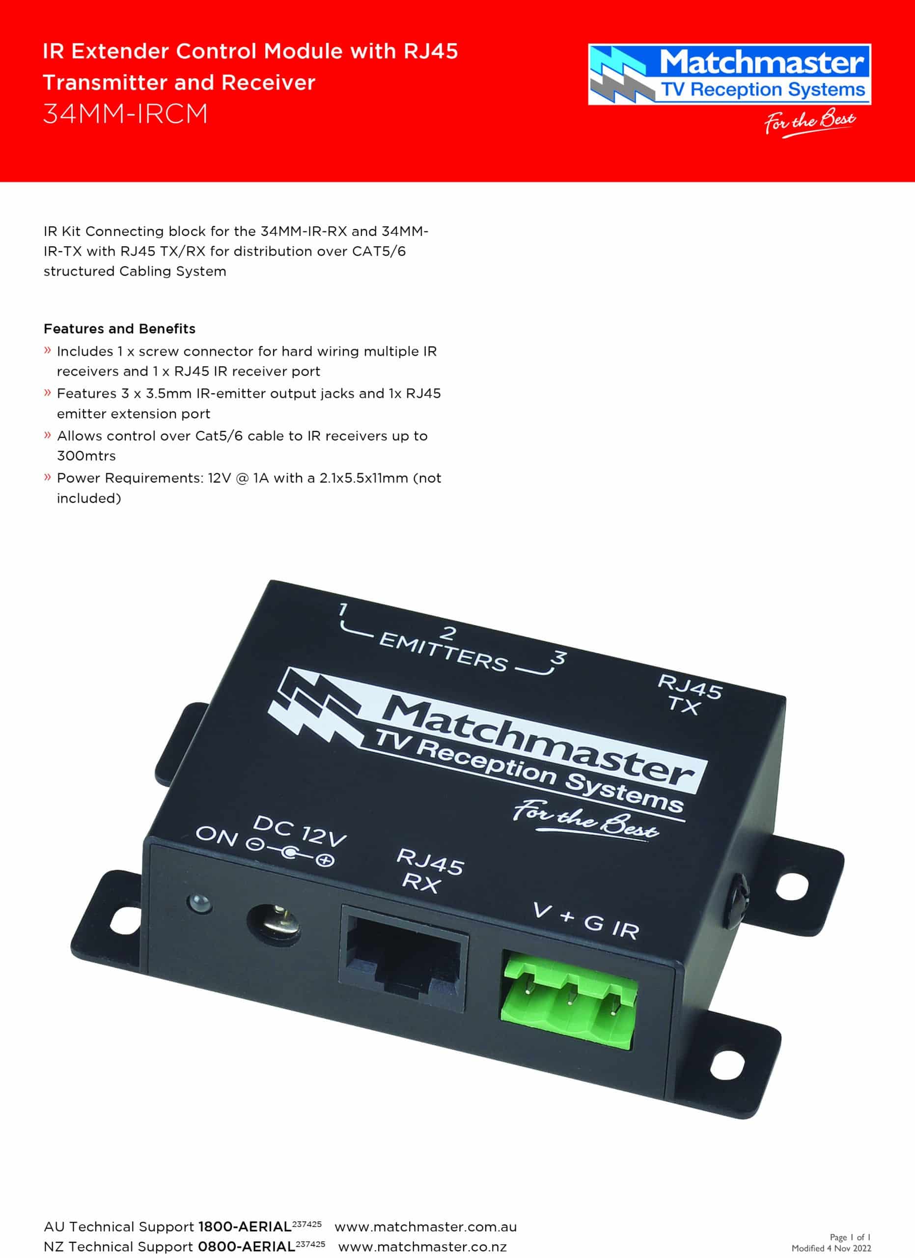MATCHMASTER IR EXTENDER CONTROL MODULE RJ45 : 34MM-IRCM - Image 2