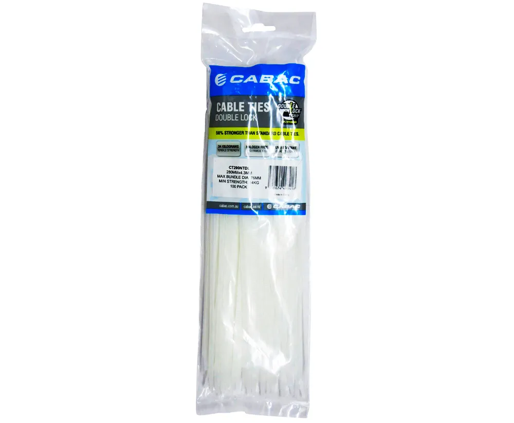 CABAC CABLE TIE 280 X 4.3MM DOUBLE LOCK NAT (100/each) CT290NTDL
