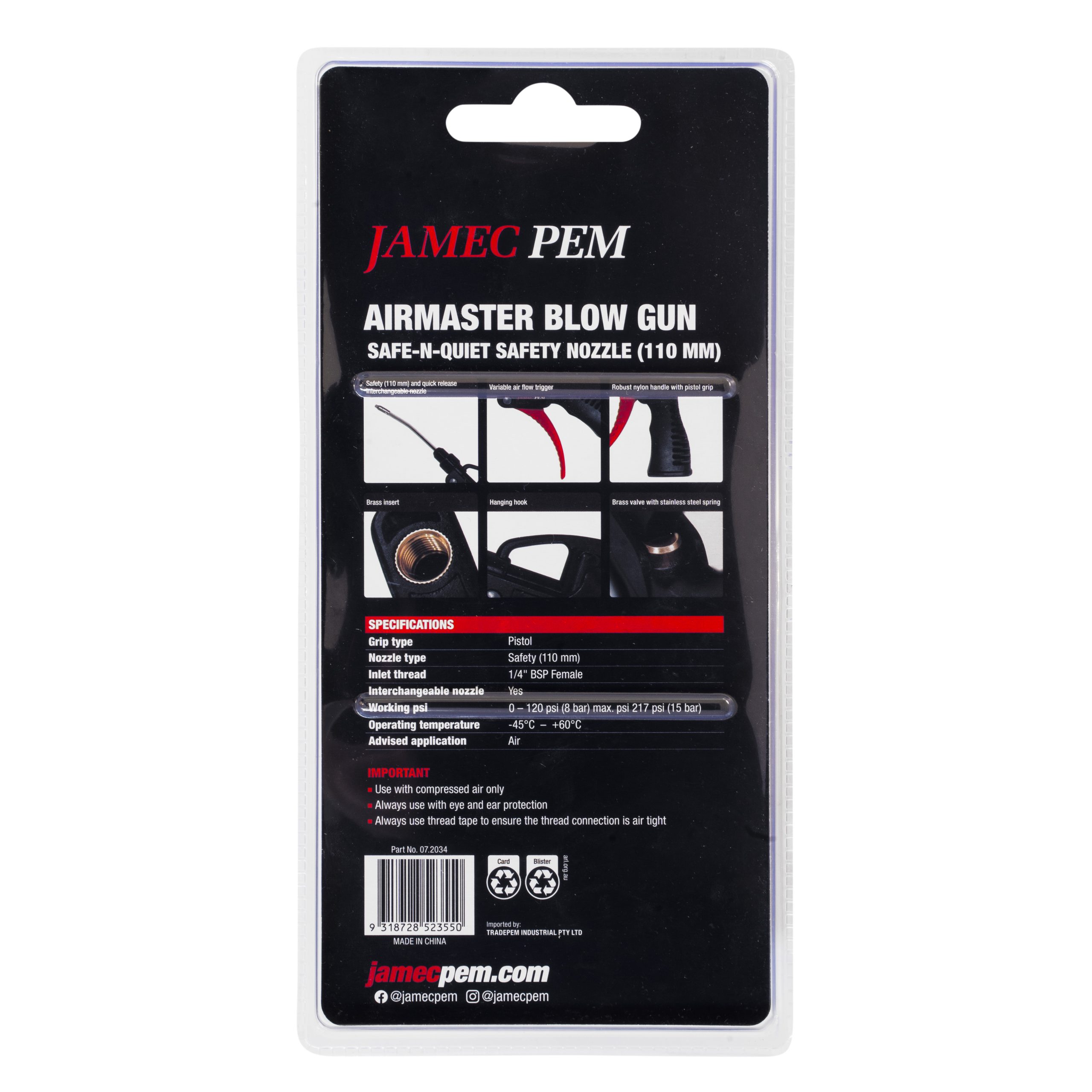 Jamec PEM Airmaster "Safe N Quiet" Blow Gun PEM07.2034 - Image 3