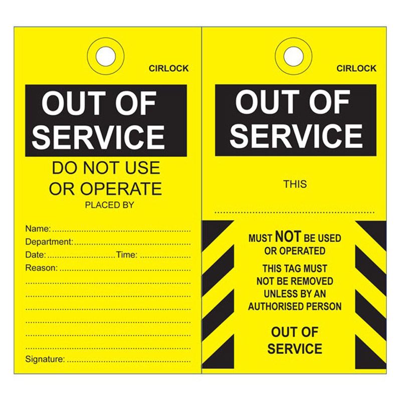 Cirlock Safety Tag "Out Of Service" (25 Pack) CIRSDT2-25B