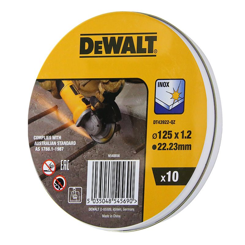 DEWALT High Performance Bonded Disc Thin Cut (10 x Tin) 125mm x 1.2mm x 22.23mm DEWDT43922-QZ