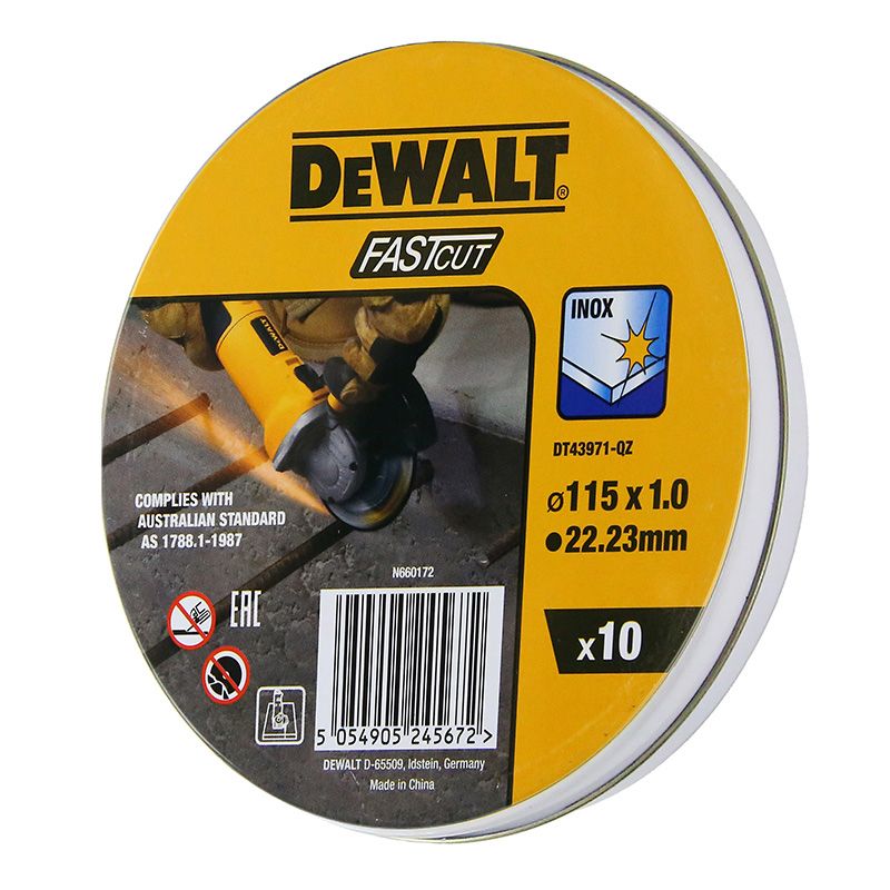 DEWALT High Performance Bonded Disc Thin Fast Cut (10 x Tin) 115mm x 1.0mm x 22.23mm DEWDT43971-QZ