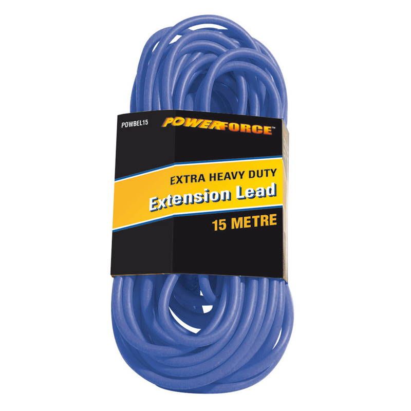 Extension Lead, 15m 15A Extra Heavy Duty PVC Blue Cable POWBEL15