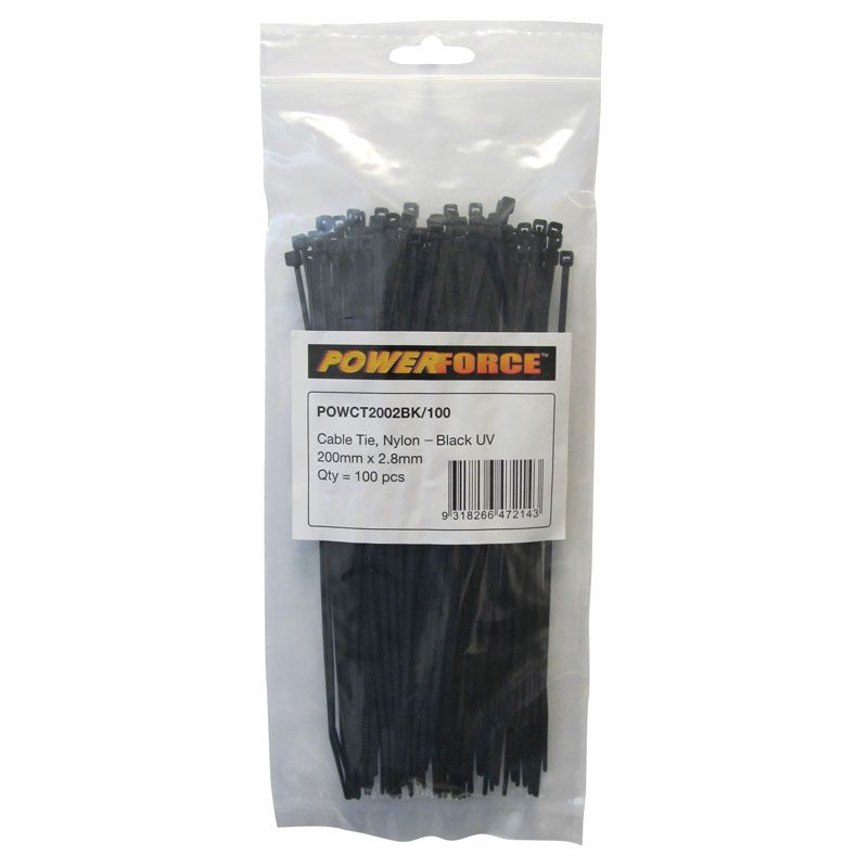 Powerforce Cable Tie Black 200mm x 2.8mm Pack of 100 POWCT2002BK/100