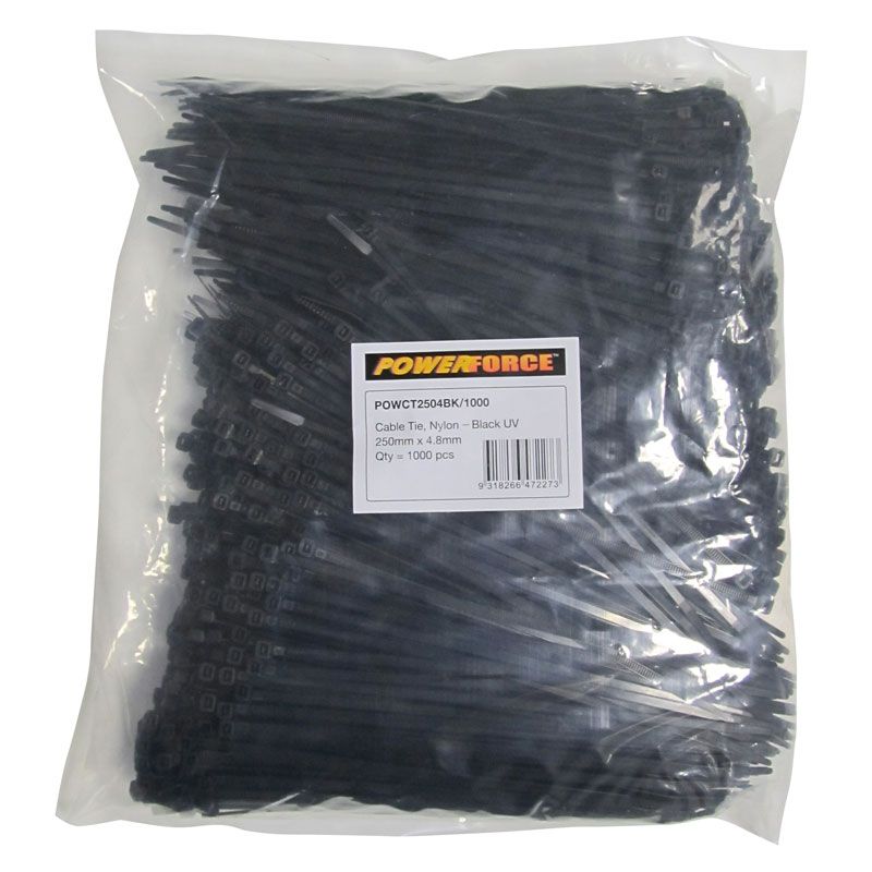 Powerforce Cable Tie Black 250mm x 4.8mm Pack of 1000 POWCT2504BK/1000