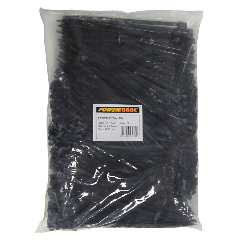Powerforce Cable Tie Black 280mm x 7.6mm Pack of 1000 POWCT2807BK/1000