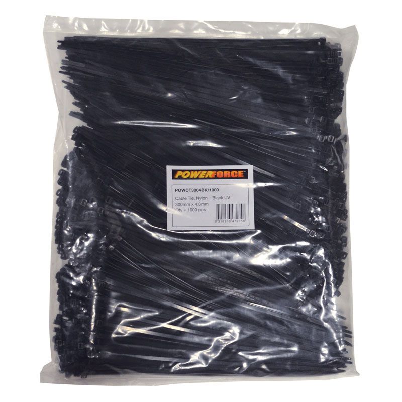 Powerforce Cable Tie Black 300mm x 4.8mm Pack of 1000 POWCT3004BK/1000