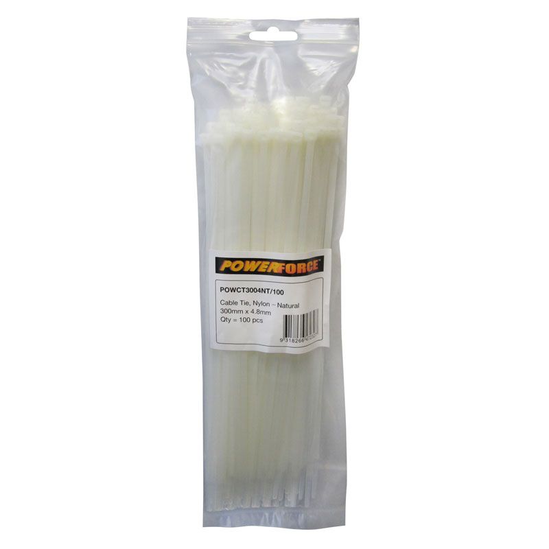 Powerforce Cable Tie Natural 300mm x 4.8mm Pack of 100 POWCT3004NT/100