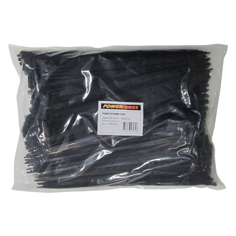 Powerforce Cable Tie Black 370mm x 4.8mm Pack of 1000 POWCT3704BK/1000