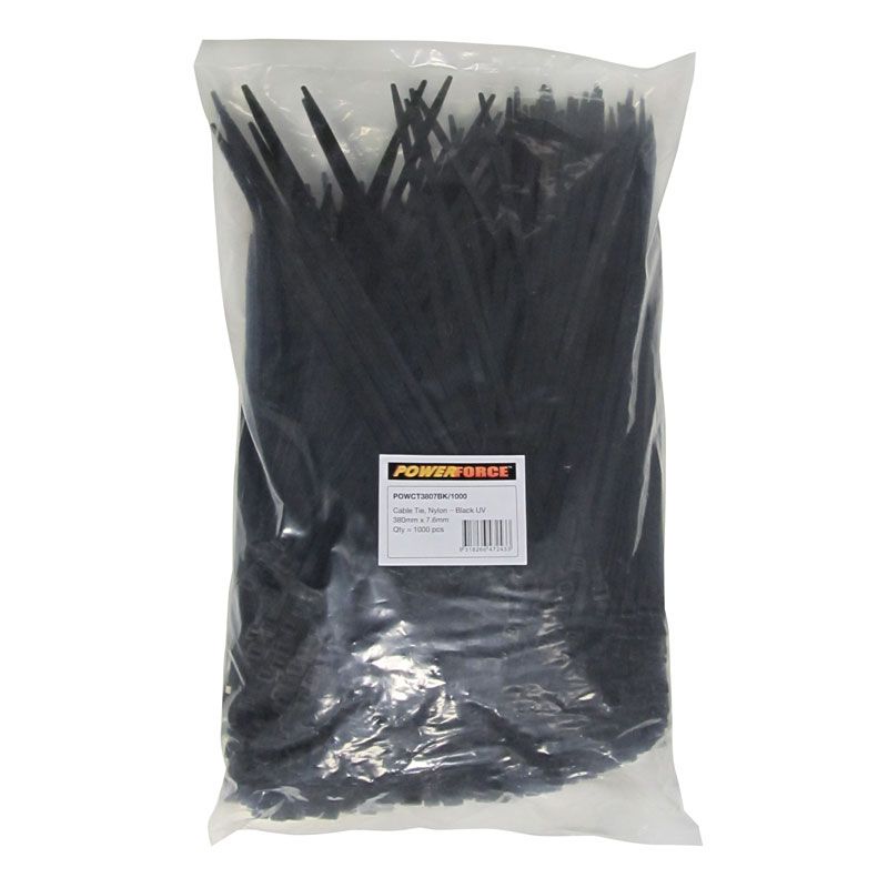 Powerforce Cable Tie Black 380mm x 7.6mm Pack of 1000 POWCT3807BK/1000