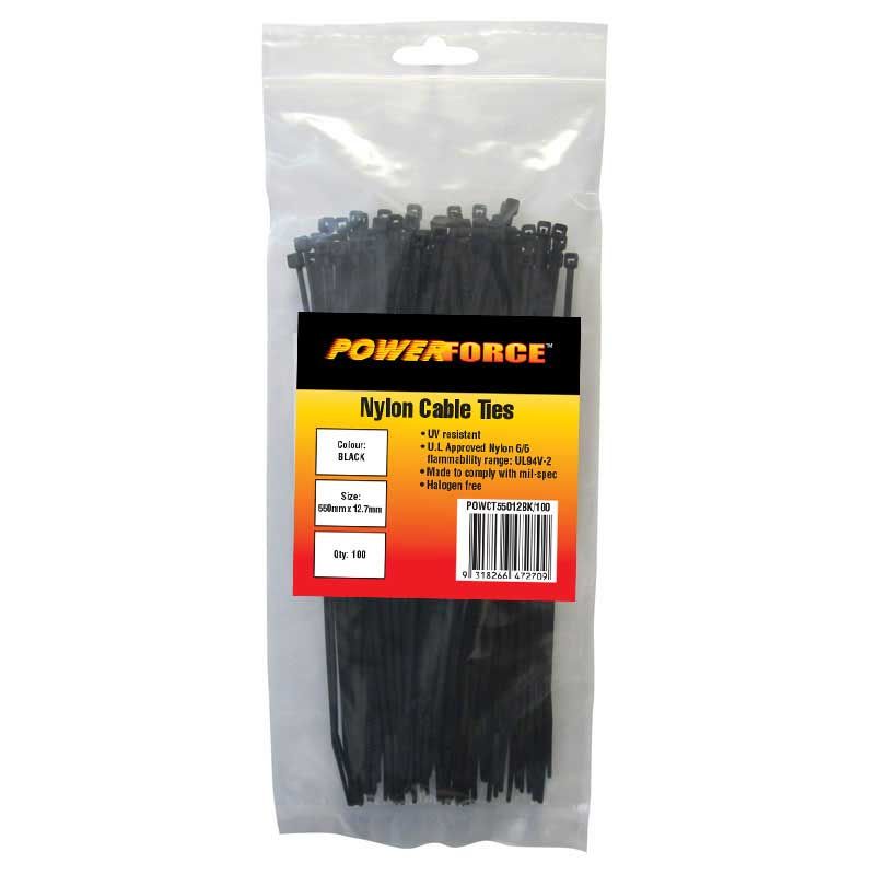 Powerforce Cable Tie Black 550mm x 12.7mm Pack of 100 POWCT55012BK/100