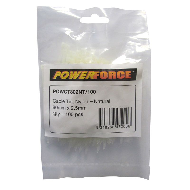 Powerforce Cable Tie Natural 80mm x 2.5mm Pack of 100 POWCT802NT/100