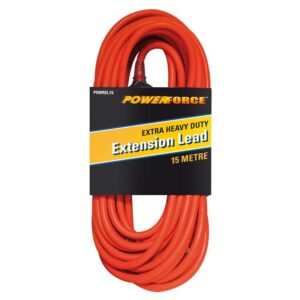 Extension Lead, 15m 10A Plug Extra Heavy Duty 15A Red Cable POWREL15