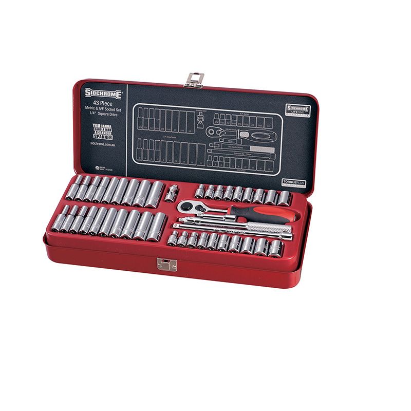 Sidchrome Set Socket 1/4 Drive AF/Metric 43 Piece SIDSCMT12130
