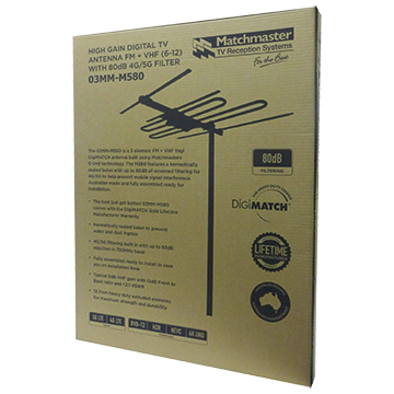 MATCHMASTER ANTENNA VHF 5 EL. FM + CH(6-12) WITH 80DB 4G/5G FILTER : 03MM-M580