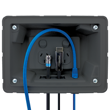 MATCHMASTER BLACK RECESSED POWER POINT MOUNTING BOX WITH AV & BRUSH : 04MM-RP03