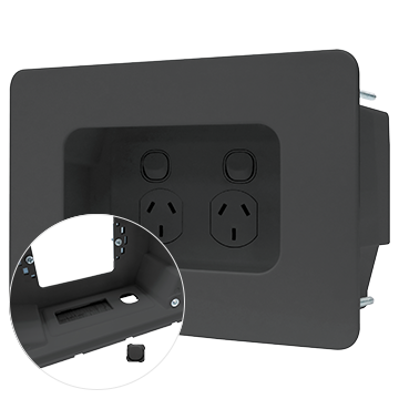 MATCHMASTER BLACK RECESSED POWER POINT MOUNTING BOX WITH AV & BRUSH : 04MM-RP03