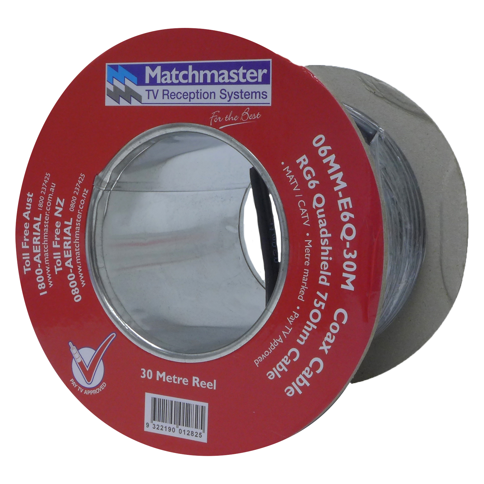 MATCHMASTER RG6 Quad-shield Cable 30M Reel 06MM-E6Q-30M