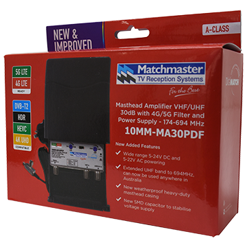 MATCHMASTER AMPLIFIER MASTHEAD U/V 30DB + SWITCHABLE 694-820MHZ 4G FILTER + P/S : 10MM-MA30PDF