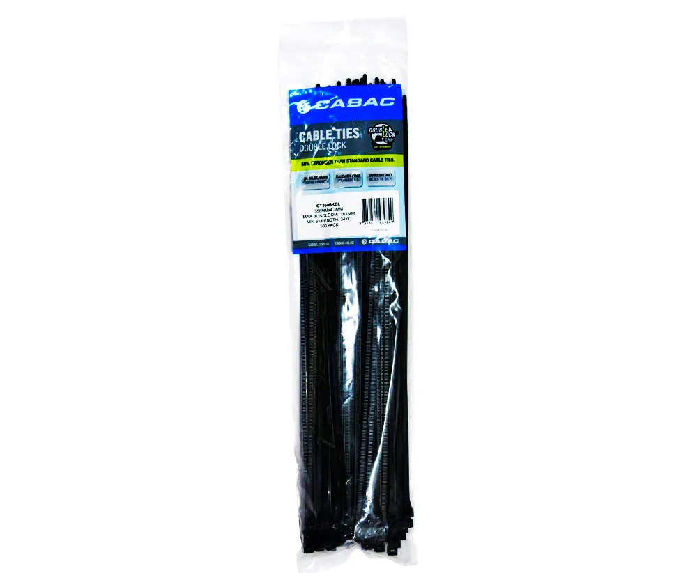 CABAC CABLE TIE 356 X 4.3MM DOUBLE LOCK BLACK (100/each) CT360BKDL