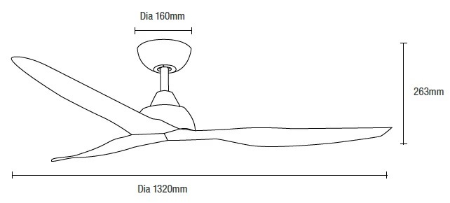 Martec Avoca DC 1320mm 3 ABS Blade WIFI & Remote Control Ceiling Fan Only Matt Black MADC133MMR