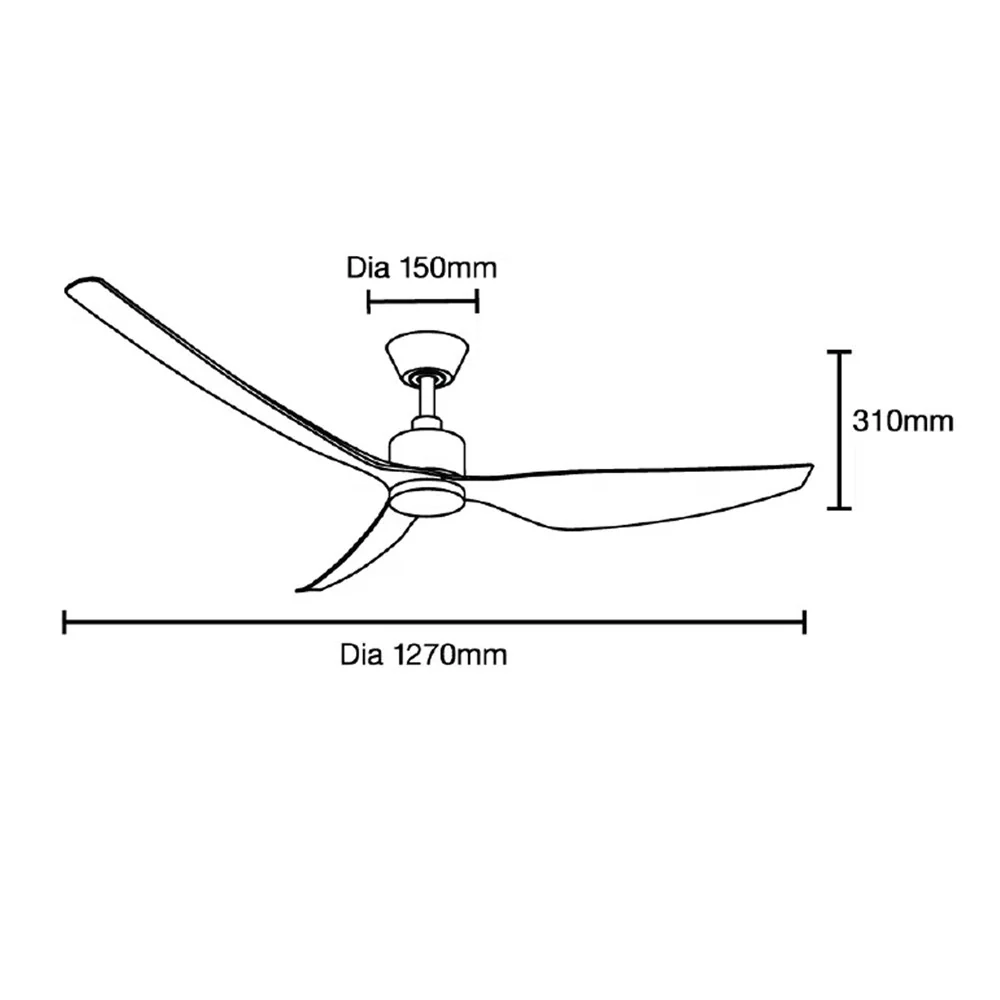 Martec Genoa DC 1270mm 3 ABS Blade WIFI & Remote Control Ceiling Fan Only Matt Black MGDC133M