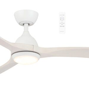 Norfolk DC 1220mm 3 Timber Blade WIFI & Remote Con- trol Ceiling Fan with Variable Dim 18w CCT LED Light Matt White/Whitewash MNDC1233WW