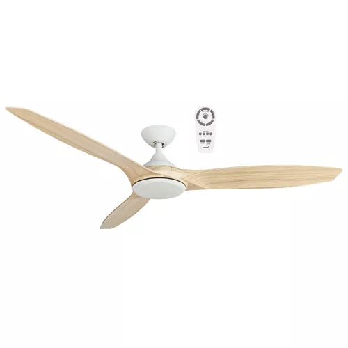 Martec Newport 1420mm 3 ABS Blade DC Remote Control Ceiling Fan with 18w LED Light Tricolour White Satin/Oak MNF1433WOR
